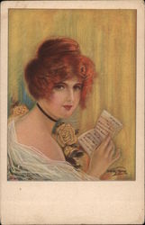 Redhead woman reading a letter Women Postcard Postcard Postcard