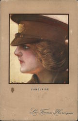 A Woman in a Military Hat Postcard