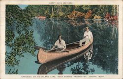 Canoeing on an inland lake, near Benton Harbor - happy days are here St. Joseph, MI Postcard Postcard Postcard