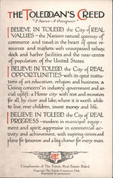 The Toledoan's Creed Ohio Postcard Postcard Postcard