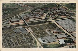 Aeroplane view, showing stock yards and packing houses Fort Worth, TX Postcard Postcard Postcard