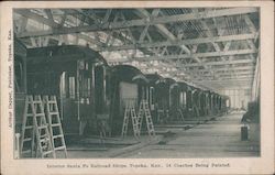 Interior Santa Fe Railroad Shops, Topeka Kan, 16 Coaches Being Painted Kansas Postcard Postcard Postcard