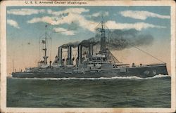 USS Armored Cruiser Washington at Sea Postcard