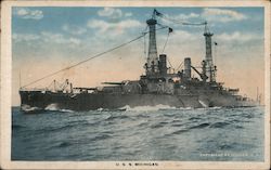 USS Michigan at Sea Battleships Postcard Postcard Postcard