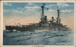 USS Michigan at Sea Battleships Postcard Postcard Postcard