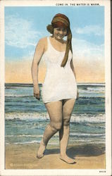 Come In, The Water is Warm- Woman on Beach Swimsuits & Pinup Postcard Postcard Postcard