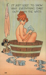 Woman bathing in Wooden Tub Postcard