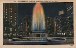 Edison Memorial Fountain - Grand Circus Park Postcard