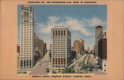 Woodward Ave. and Washington Blvd. Heart of Downtown, Detroit's Retail Shopping District, Looking South Michigan Postcard Postca Postcard