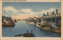 Casco Bay Fleet at Wharf POrtland, ME Postcard Postcard Postcard