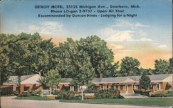 Detroit Motel - 25125 Michigan Ave. - Open all year - Recommended by Duncan Hines - Lodging for a night Dearborn, MI Postcard Po Postcard