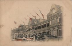 Large Building Festooned with United States and Japanese Flags Postcard Postcard Postcard