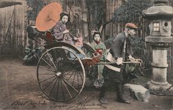 Two geishas and a rickshaw Japan Postcard Postcard Postcard