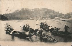 Men on Small Boats Yamaguchi, Japan Postcard Postcard Postcard