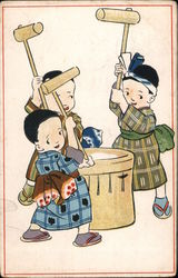 japanese children playing drums Postcard Postcard Postcard