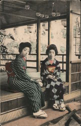 Women in kimono, drinking tea Japan Postcard Postcard Postcard