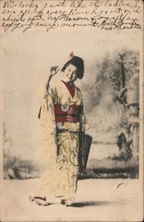 A geisha smiling and waving Japan Postcard Postcard Postcard