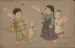 Children Playing Badminton Japan Postcard Postcard Postcard