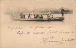 Flat bottomed boat with mostly women in traditional Japanese Attire Nagasaki, Japan Postcard Postcard Postcard