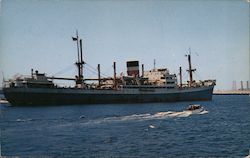 Freighter anchored in Long Beach Harbor Postcard