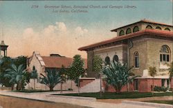 Grammar School, Episcopal Church and Carnegie Library Postcard