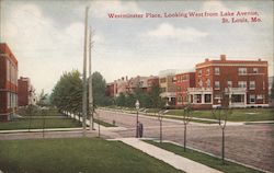 West Minster Place, looking west from Lake Avenue St. Louis, MO Postcard Postcard Postcard