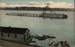 Steamboat and Barges Going up the Mississippi River Hannibal, MO Postcard Postcard Postcard