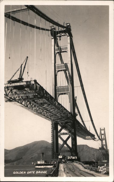 Golden Gate Bridge. Construction, cranes. Piggott Photo San Francisco ...