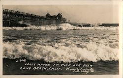 Large waves at Pine Ave Pier Long Beach, CA Postcard Postcard Postcard