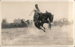 Lee Caldwell on a Flying Devil - Miles City Roundup Postcard