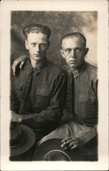 Portrait Photograph of Two Young Men, Soldiers? Postcard Postcard Postcard