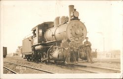 Three Men Sitting on the Front of a Steam Engine Locomotives Postcard Postcard Postcard