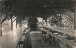 Picnic benches under awning Postcard