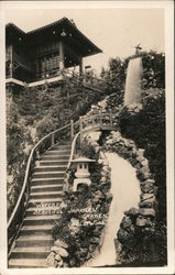 Waterfall and Beautiful Japanese Garden Postcard