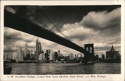 Brooklyn Bridge, Lower New York Skyline, East River Wm. Frange Postcard Postcard Postcard