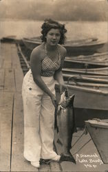 A Diamond Lake Beauty (Woman with fish) Fishing Patterson Photograph Postcard Postcard Postcard