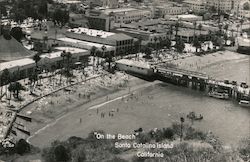 Aerial view "On the beach", pier, business section Santa Catalina Island, CA Postcard Postcard Postcard