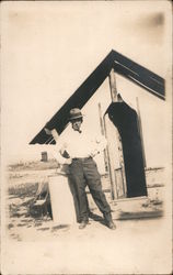 Man at Oil Field Camp with Cigar California Postcard Postcard Postcard