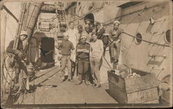 Sailors in Group Photo on Deck of Ship including Cables Rigging Ladders Pipes Gears and Bulkheads Boats, Ships Postcard Postcard Postcard