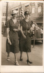 Two Women Downtown - 1930s Fashion Postcard