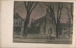 Winter street view of church, trees Tinted Photo Buildings Postcard Postcard Postcard