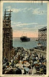 Launching Of A Battleship At Ship Yard Postcard