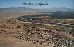 Aerial view of city of Needles, Colorado River Postcard