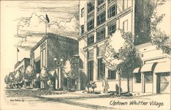 Black and White Illustration of Uptown Whittier Village Postcard