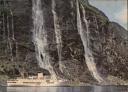 A Tourist Vessel Passing the Waterfall "The Seven Sisters" Møre og Romsdal, Norway Postcard Postcard Postcard