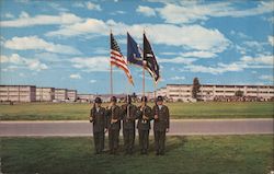 Color Guard with the new barracks in the background Fort Ord, CA Postcard Postcard Postcard