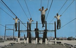 Marine Recruits Maneuvering Across the "Engineer's Bridge" Postcard