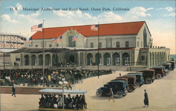 Municipal Auditorium and Band Stand Ocean Park, CA Postcard