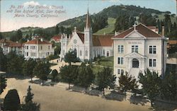 Catholic Church and San Rafael Hall, Marin County Postcard