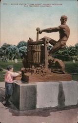 Bronze Statue, "Cider Press" Golden Gate Park Postcard